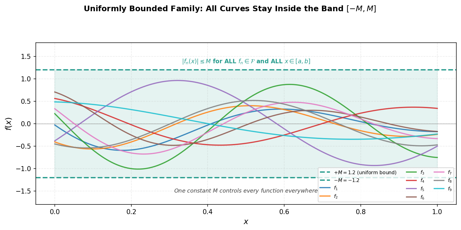 Uniformly bounded family: all curves inside the band [-M, M]