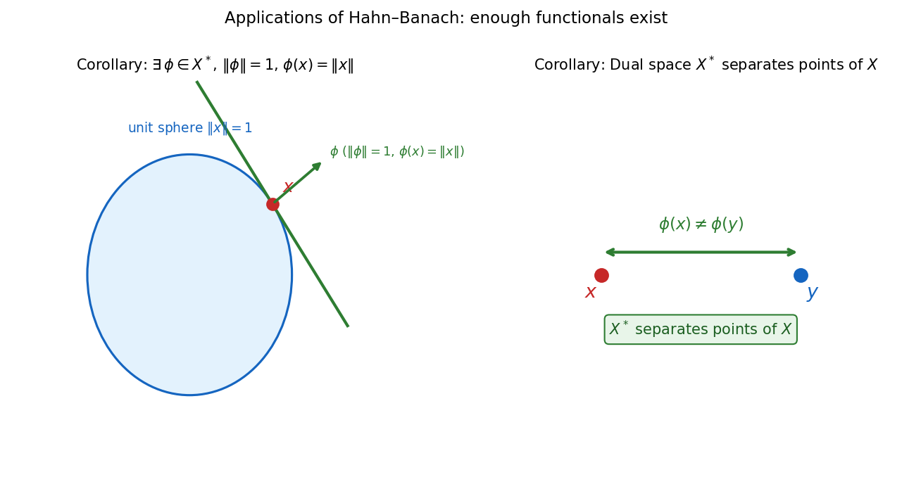 Dual space separates points and enough functionals exist