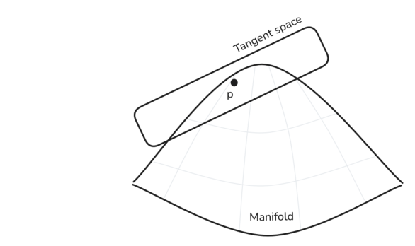 Tangent space T_pM at a point p on the manifold M