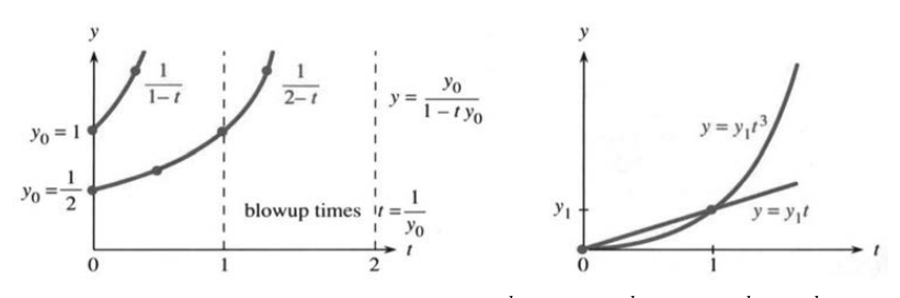 Solutions to separable equations dy dt equals y squared and dy over y equals n dt over t